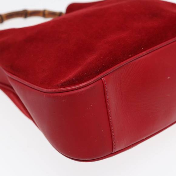 GUCCI Bamboo Shoulder Bag Suede 2way Red Gold 001 2113 1638 Auth 85477 - Picture 16 of 16